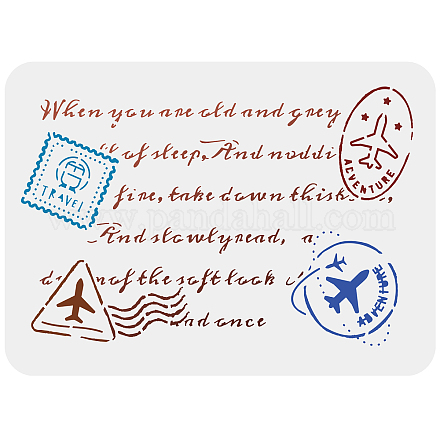 FINGERINSPIRE Postcard Stencil 29.7x21cm Reusable French Postcard Drawing Stencil Large Size DIY Airplane Travel Postcard Template for Painting on Wall DIY-WH0202-475-1