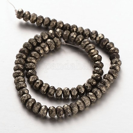 Faceted Rondelle Natural Pyrite Beads Strands G-P061-21-6mm-1