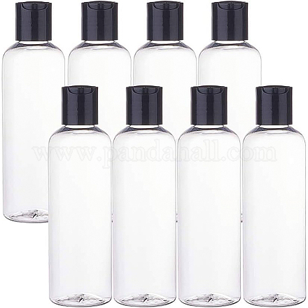 BENECREAT 8 Pack 5oz Large Clear Plastic Refillable Bottles Cosmetic Bottles with Black Press Caps for Shampoo TOOL-BC0008-30-1