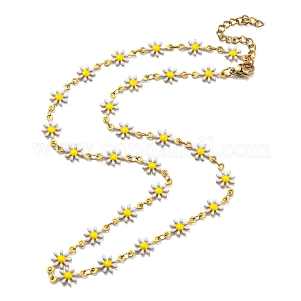 Ion Plating(IP) 304 Stainless Steel Flower Link Chain Necklace with Enamel NJEW-E098-01G-1
