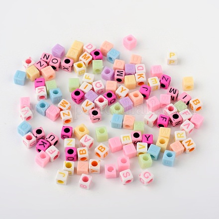 Cube mélangé avec lettre opaque perles acryliques SACR-X0009-1