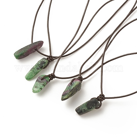 Natural Ruby in Zoisite Nugget Pendant Necklace with Cowhide Leather Cord NJEW-JN03882-05-1