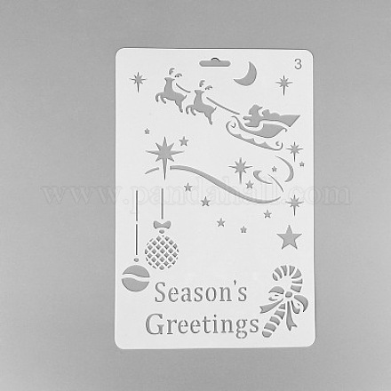 創造的なクリスマスプラスチック製図ステンシル  中空の手帳の定規のテンプレート  DIYスクラップブッキング用  ホワイト  25.9x17.2cm DIY-L007-03-1