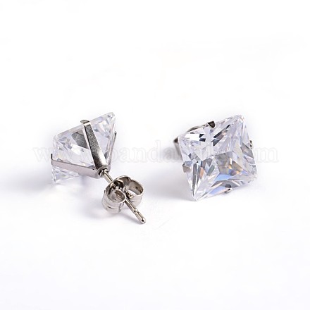 Square Cubic Zirconia Stud Earrings EJEW-H306-09P-3mm-1