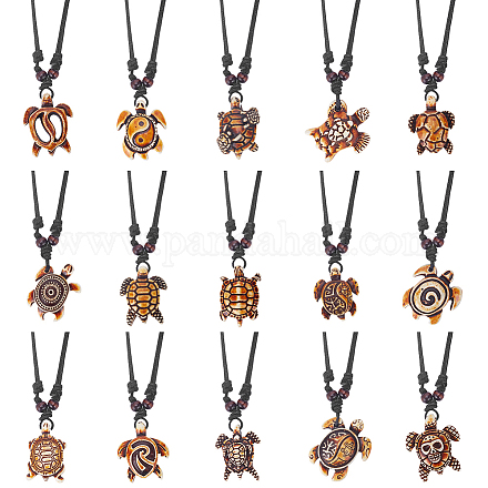 Anattasoul 15 шт. 15 стиля ожерелья с подвеской из черепаховой смолы с регулируемыми хлопковыми шнурами NJEW-AN0001-51B-1