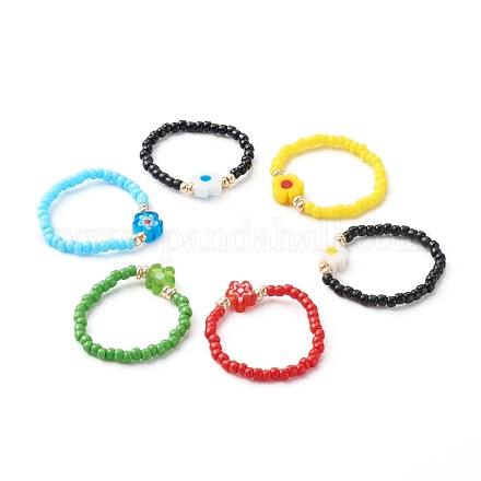 Handmade Baking Painted Glass Seed Beads Stretch Rings RJEW-JR00372-1