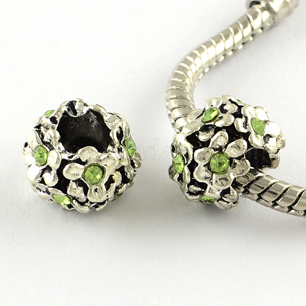 Antique Silver Plated Alloy Rhinestone Flower Large Hole European Beads MPDL-R041-04C-1