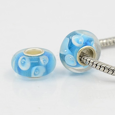 Sky Blue Inner Flower Handmade Lampwork Glass European Large Hole Beads for Biagi Bracelets X-LPDL-B001-137-1