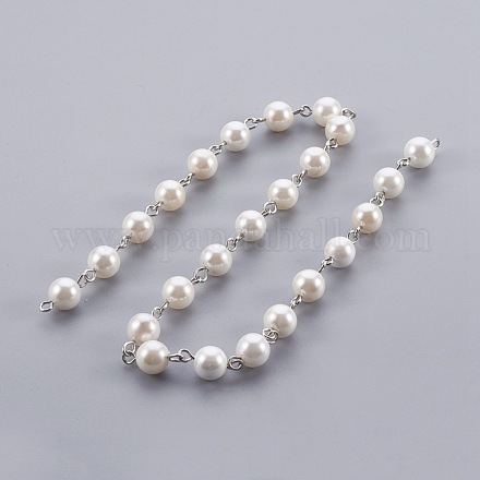 Cáscara hecha a mano con cuentas de perlas cadenas AJEW-JB00463-02-1