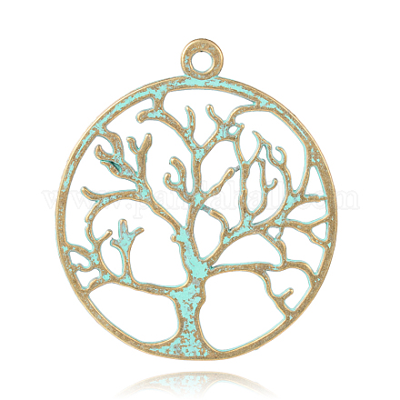 Flat Round with Tree Alloy Pendants PALLOY-O068-22-NF-1