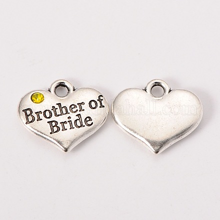 Wedding Party Supply Antique Silver Alloy Rhinestone Heart Carved Word Brother of Bride Wedding Family Charms TIBEP-N005-27A-1
