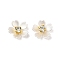 Brass Cabochons, Brass with Clear Cubic Zirconia Finding, Flower, White, 14x15x5.5mm