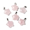 Natural Rose Quartz Pendants, Star Charms with 201 Stainless Steel Snap on Bails, Stainless Steel Color, 23x19.5x9mm, Hole: 4.5x2.5mm