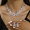 Flat Round Rhinestone Pendant Necklaces & Stud Dangle Earrings Sets, Capri Blue, 330mm