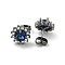 Flower Brass Micro Pave Clear Cubic Zirconia Stud Earrings, with Capri Blue Rhinestone for Women, Gunmetal, 11mm