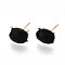 Natural Obsidian Stud Earrings, with Brass Pins, Oval, Golden, 8.5~9x6.5~7mm