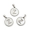 304 Stainless Steel with White Shell Pendants, Stainless Steel Color, Flat Round with Letter Charm, Letter.Z, 18x16x1.5mm, Hole: 3x6mm