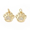 Brass Cubic Zirconia Charms, Paw Print Charm, with Jump Ring, Golden, 13.5x12.5x2mm, Hole: 3.5mm