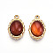 304 Stainless Steel Pave Natural Carnelian Pendants, Oval Charms, Real 14K Gold Plated, 17x11.2x6mm, Hole: 1.2mm