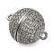 Brass Micro Pave Clear Cubic Zirconia Magnetic Clasps, with Loops, Lead Free & Cadmium Free, Round, Platinum, 16x12x12mm, Hole: 1.2mm