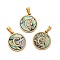 PVD Vacuum Plating 304 Stainless Steel with Paua Shell Pendants, Golden, Flat Round with Letter Charm, Letter.C, 18x16x1.5mm, Hole: 3x6mm
