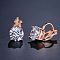 Brass Cubic Zirconia Clip-on Earrings, Diamond, Rose Gold, Clear, 16x7mm