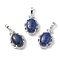 Natural Lapis Lazuli Dyed Oval Pendants, Platinum Tone Brass Micro Pave Clear Cubic Zirconia Flower Charms, Long-Lasting Plated, Lead Free & Cadmium Free, 30x19x10mm, Hole: 7.8x5mm