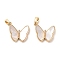 Double Butterfly Brass Micro Pave Clear Cubic Zirconia Pendants, with Shell, Real 18K Gold Plated, 15x17.5x3.5mm, Hole: 4.5x2.5mm