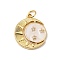Rack Plating Brass Micro Pave Cubic Zirconia Pendants, with Enamel, Cadmium Free & Nickel Free & Lead Free, Flat Round with Moon, Real 18K Gold Plated, Snow, 19.5x17x2.5mm, Hole: 3.4mm