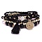 Glass Seed Beads Stretch Bracelet, Bohemia Bracelet Sets, with Alloy Finding and Tassel, Black, Inner Diameter: 2-1/8~2-3/8 inch(5.5~6cm)