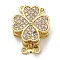Brass Micro Pave Cubic Zirconia Box Clasps, Clover, 2-Strand, 4-Hole, Real 18K Gold Plated, Lavender, 19.5x15x9mm, Hole: 1.4mm