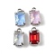 Brass Micro Pave Cubic Zirconia Charms with Glass Crystal, Rectangle, Rack Plating, Long-Lasting Plated, Lead Free & Cadmium Free, with Jump Ring, Mixed Color, 11x7x6mm, Hole: 2mm