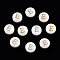 Natural Freshwater Shell Beads, with Golden Plated Brass Etched Metal Embellishments, Flat Round with Letter, Letter E, 7.5~8x4~5mm, Hole: 0.8mm