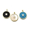 Brass Micro Pave Cubic Zirconia Pendants, with Shell and Resin, Flat Round, Cadmium Free & Lead Free, Rack Plating, Long-Lasting Plated, Real 18K Gold Plated, Mixed Color, 33x30x5mm, Hole: 4x5mm
