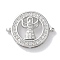 Rack Plating Brass Micro Pave Clear Cubic Zirconia Connector Charms, Flat Round with Angel Links, Long-Lasting Plated, Lead Free & Cadmium Free, Platinum, 17x22x4mm, Hole: 1.4mm