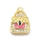 Brass Micro Pave Clear Cubic Zirconia Pendants, Bag Charms, with Enamel, Real 18K Gold Plated, 16x14x2.5mm, Hole: 3mm