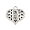Hollow Brass Pendants for Valentine's Day, Heart with Letter, Real Platinum Plated, Letter R, 25x26x13mm, Hole: 2.5mm