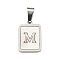 304 Stainless Steel Pave Natural White Shell Pendants, Rectangle with Letter Charms, Stainless Steel Color, Letter M, 17.5x12x1.5mm, Hole: 6x3mm