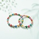 2Pcs 2 Size Natural Wood Round Beaded Stretch Bracelets Set for Kid and Parent BJEW-JB08569-2