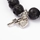 Bracelets extensibles à breloques en perles de lave avec croix et cœur BJEW-D322-01-3