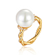模造真珠付きスターリングシルバーワイヤーラップ指輪925個  ゴールドカラー  内径：16mm FV1561-2-1