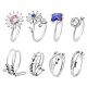 Anattasoul 8pz 8 anelli per polsini aperti rotanti con strass a forma di fiore e farfalla e diamanti con vetro RJEW-AN0001-12-1
