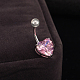 Platinum Plated Body Jewelry Heart Cubic Zirconia Brass Navel Ring Navel Ring Belly Rings AJEW-EE0001-01C-2
