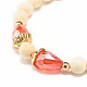 Bracelet extensible en perles rondes en bois naturel avec verre en forme de larme BJEW-JB07822-6