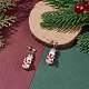 Плетеные рождественские серьги-гвоздики со снеговиком из ракушек и жемчуга EJEW-TA00089-3
