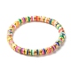 Disc Polymer Clay & Brass Beads Stretch Bracelet for Teen Girl Women BJEW-JB07004-01-1
