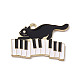 音楽テーマのチャーム  合金エナメルチャーム  ピアノを持つ猫  ゴールドカラー  ホワイト  20x28x1.2mm  穴：2mm X-ENAM-M049-04G-B-1