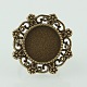 Vintage Adjustable Iron Finger Ring Components Alloy Flower Cabochon Bezel Settings X-PALLOY-O039-16AB-NF-2
