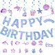誕生日の装飾紙の旗バナー  ケーキトッパー付き  ケーキ入りカード  人魚と海の動物  ミックスカラー  144x133x0.1mm HJEW-WH0042-86-1