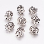 Perles en alliage de style tibétain, pour les fournitures de fabrication de bijoux vintage, sans plomb et sans nickel, tête de bouddha, argent antique, 11x9x8mm, Trou: 1.5 mm